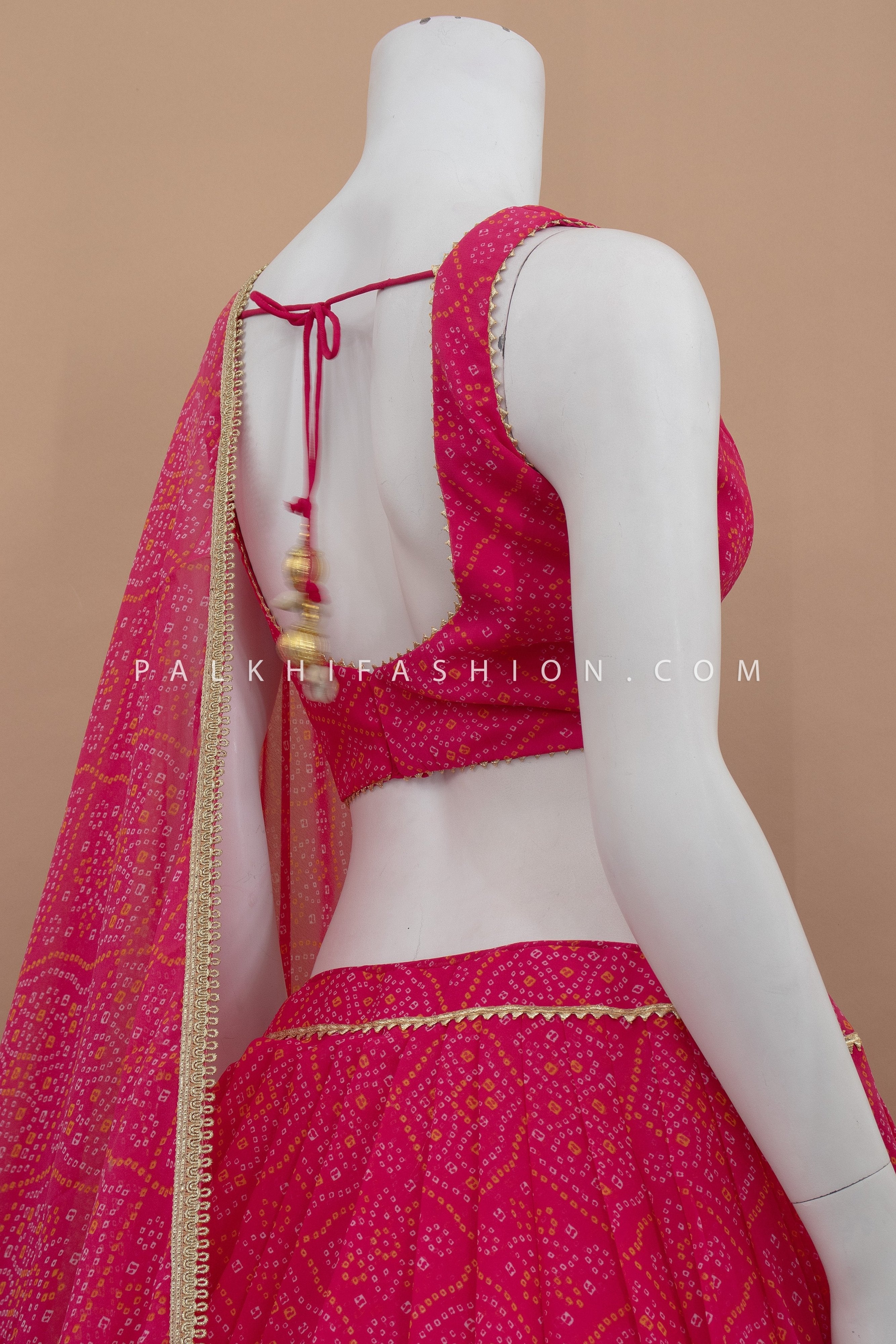 💖 Fuchsia Fest: Pink Georgette Full - Flair Bandhani Chaniya Choli – Palkhi Fashion