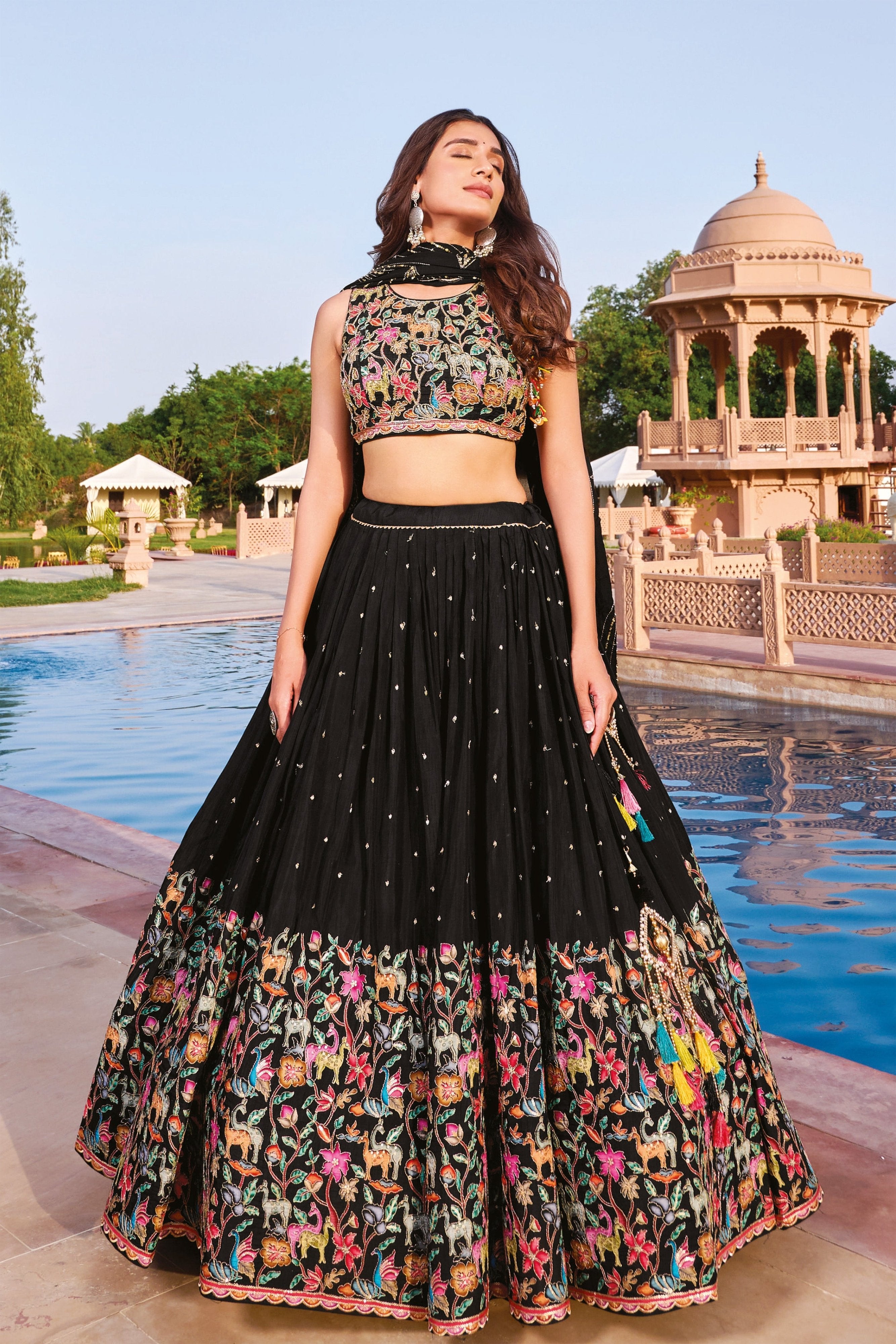 Garba Royalty: Lavish Black Navratri Chaniya Choli with Motif Work – Palkhi Fashion