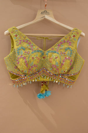 Garden Bloom: Yellow–Teal Designer Lehenga Choli with Handcrafted Blouse – Palkhi Fashion