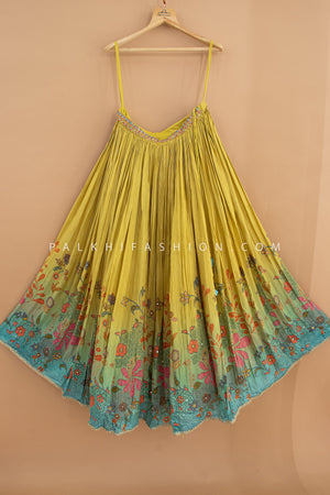 Garden Bloom: Yellow–Teal Designer Lehenga Choli with Handcrafted Blouse – Palkhi Fashion