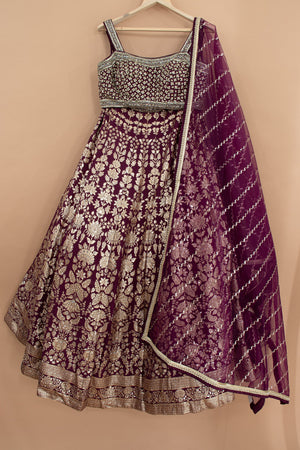 Gilded Wine: Wine Banarasi Silk Brocade Designer Lehenga Choli – Palkhi Fashion