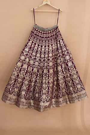 Gilded Wine: Wine Banarasi Silk Brocade Designer Lehenga Choli – Palkhi Fashion