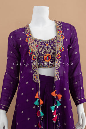 Glam Remix: Purple Crop Top Palazzo Suit with Shrug – Palkhi Fashion