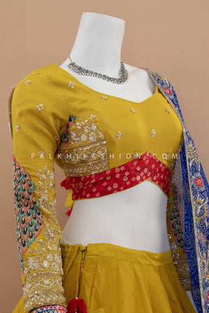 Golden Grace: Light Mustard Soft Silk Chaniya Choli with Peacock Motifs – Palkhi Fashion