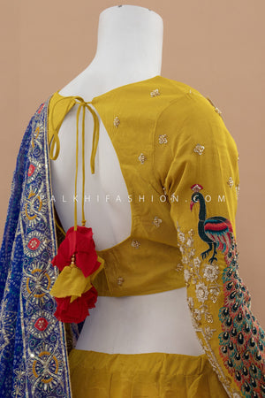 Golden Grace: Light Mustard Soft Silk Chaniya Choli with Peacock Motifs – Palkhi Fashion