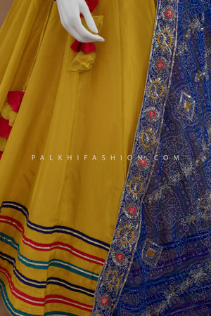 Golden Grace: Light Mustard Soft Silk Chaniya Choli with Peacock Motifs – Palkhi Fashion