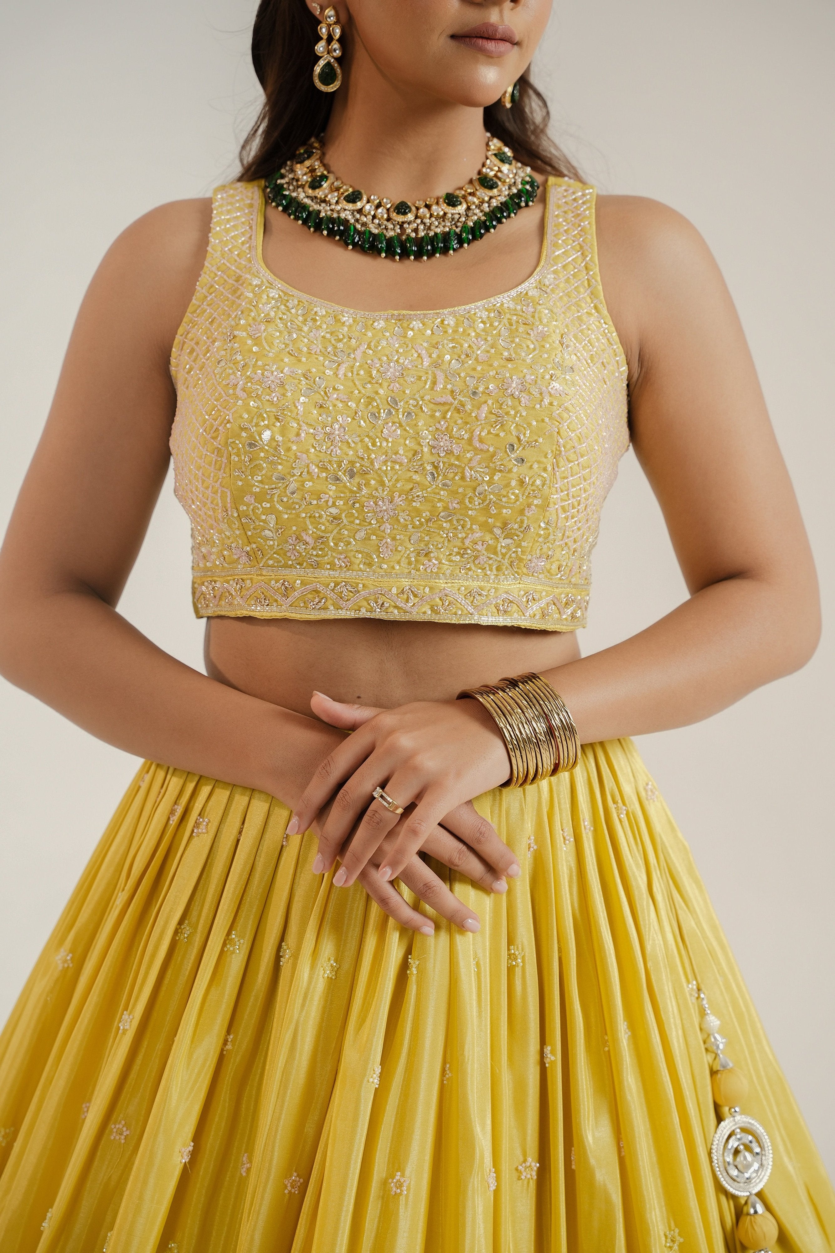 Grace & Grandeur: Yellow Lehenga Choli with Bead & Handwork – Palkhi Fashion
