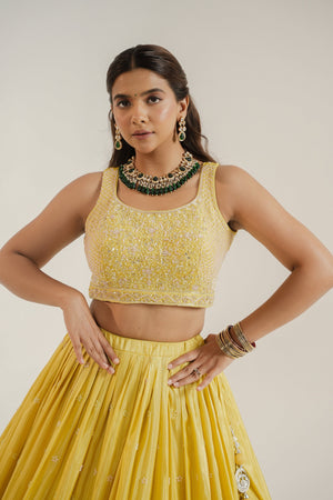 Grace & Grandeur: Yellow Lehenga Choli with Bead & Handwork – Palkhi Fashion