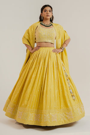 Grace & Grandeur: Yellow Lehenga Choli with Bead & Handwork – Palkhi Fashion
