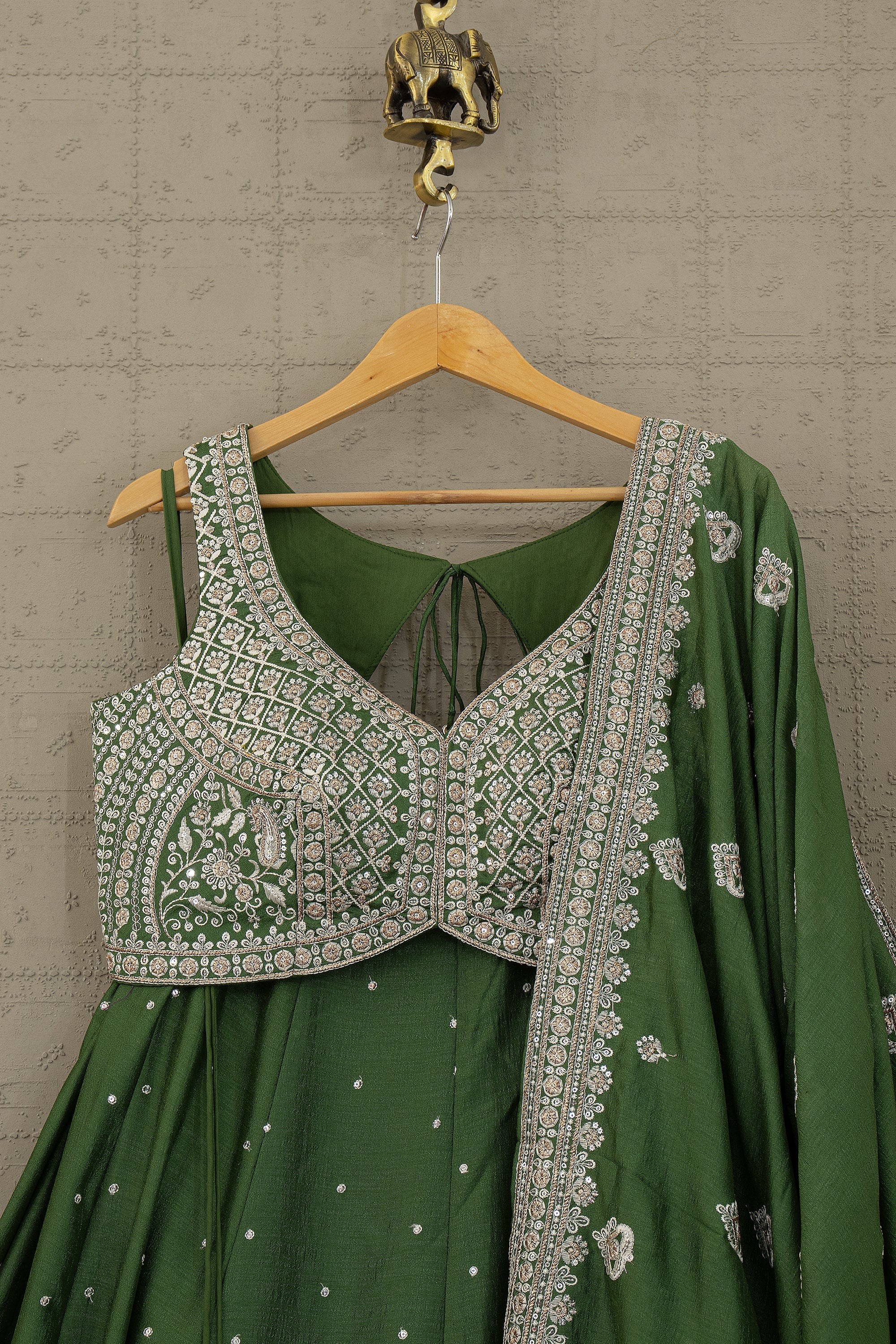 Green Lehenga Choli Set with Elegant Embroidery | Palkhi Fashion Houston