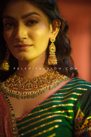 Handcrafted Emerald Green Silk Chaniya Choli for Navratri