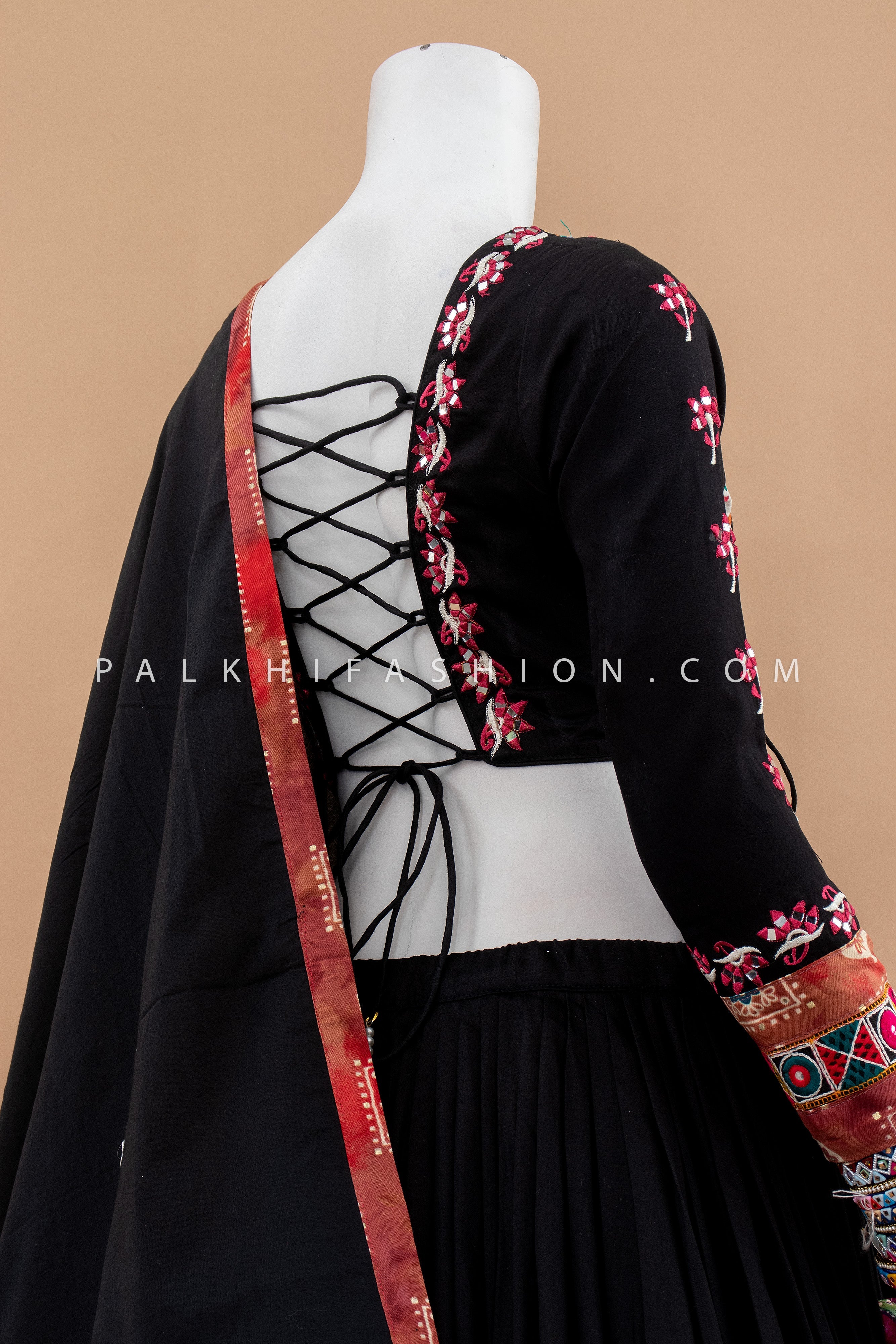 Heritage Glow: Black Premium Navratri Chaniya Choli With Attractive Blouse Cut – Palkhi Fashion