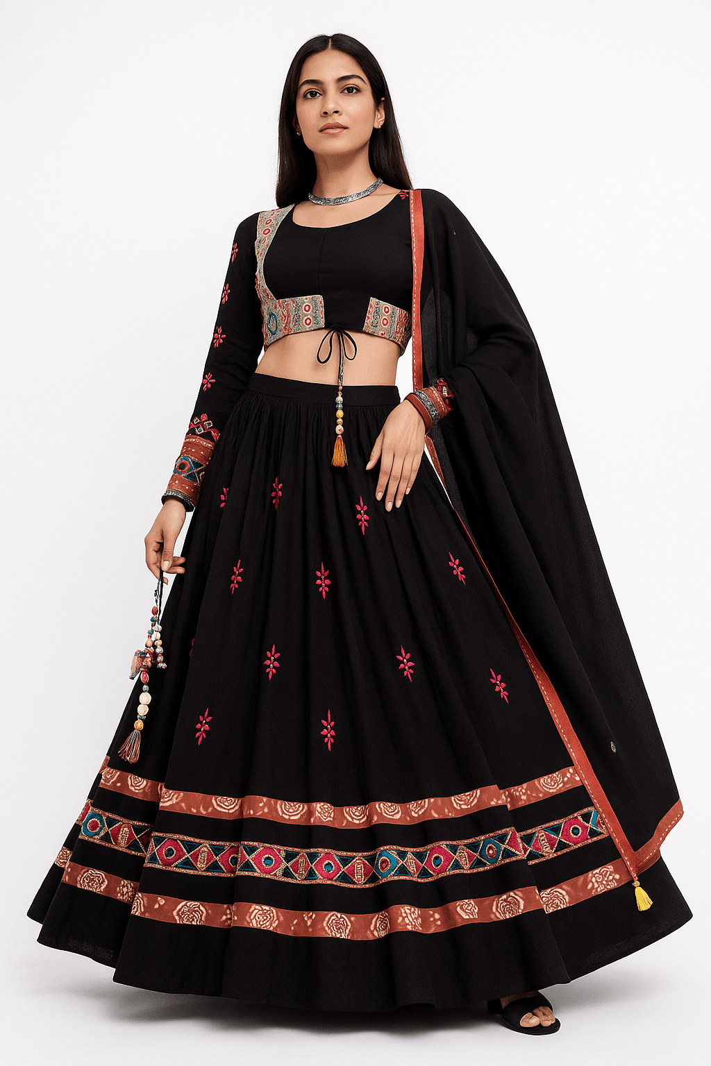 Heritage Glow: Black Premium Navratri Chaniya Choli With Attractive Blouse Cut – Palkhi Fashion