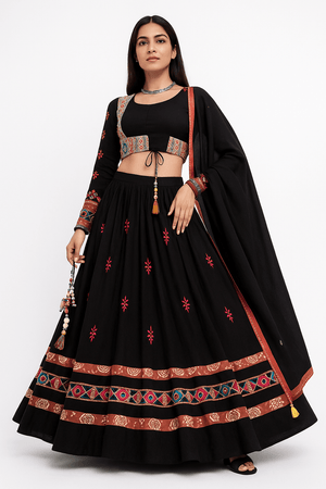 Heritage Glow: Black Premium Navratri Chaniya Choli With Attractive Blouse Cut – Palkhi Fashion