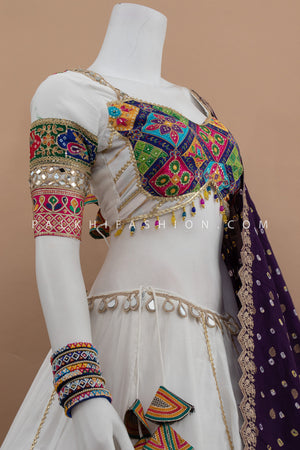 ✨ Heritage Glow: White Premium Chaniya Choli with Heritage Work – Palkhi Fashion