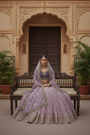Heritage Lilac: Banarasi Silk Lehenga Choli with Purple Hand - Embroidered Blouse – Palkhi Fashion
