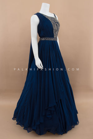 Indo - Western Georgette Outfit in Blue with Hand Embroidery – Palkhi Fashion