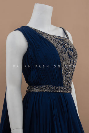 Indo - Western Georgette Outfit in Blue with Hand Embroidery – Palkhi Fashion