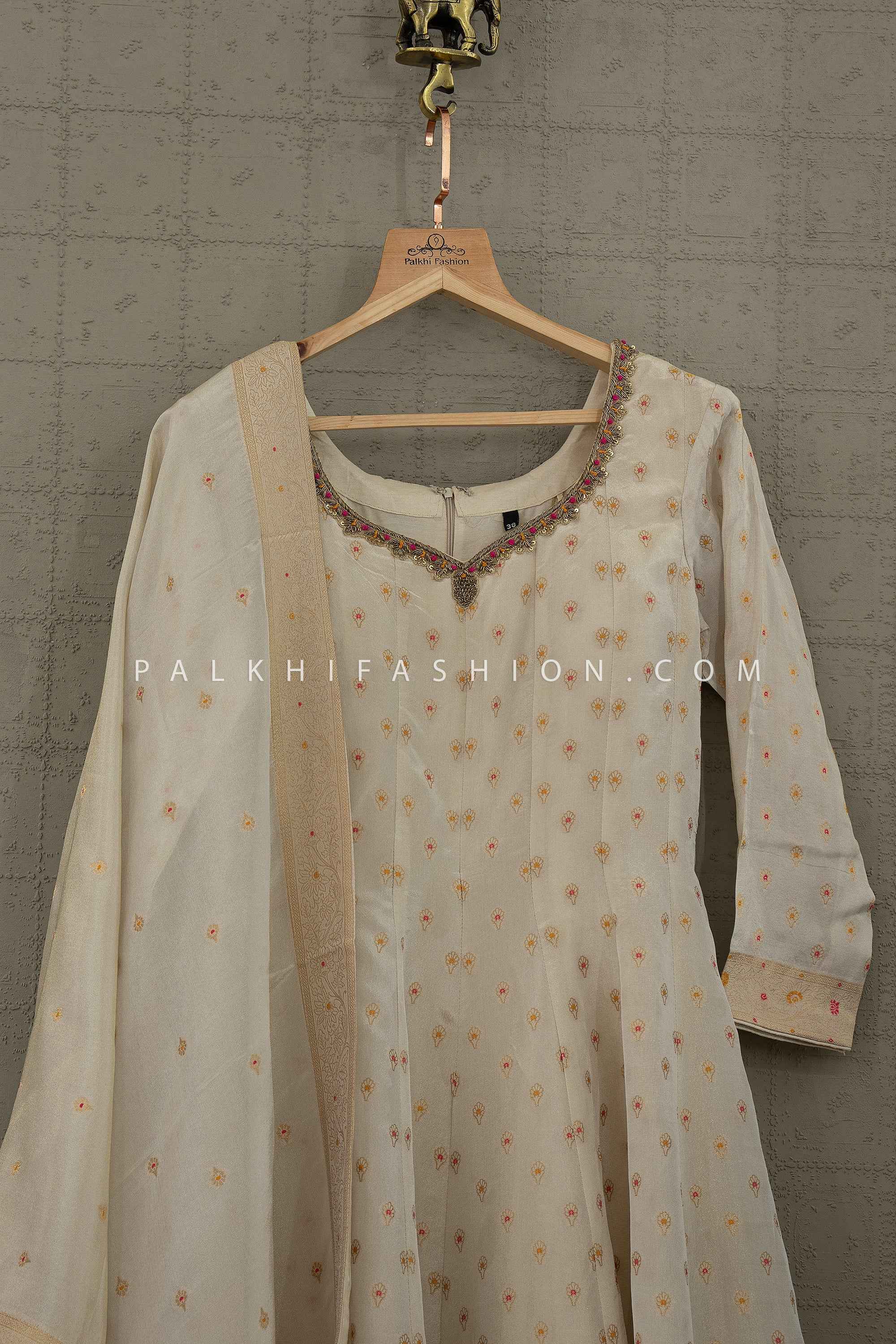 Ivory Royale — Pure Banarasi Weaving Anarkali Suit with Handwork
