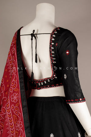 Kutch Combo: Ajrakh & Bandhani Black Navratri Chaniya Choli - Palkhi Fashion