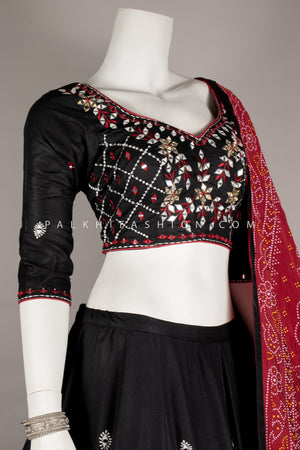 Kutch Combo: Ajrakh & Bandhani Black Navratri Chaniya Choli - Palkhi Fashion