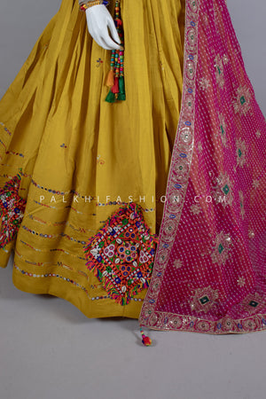 Light Mustard Navratri Chaniya Choli with Kutchi Embroidery – Palkhi Fashion