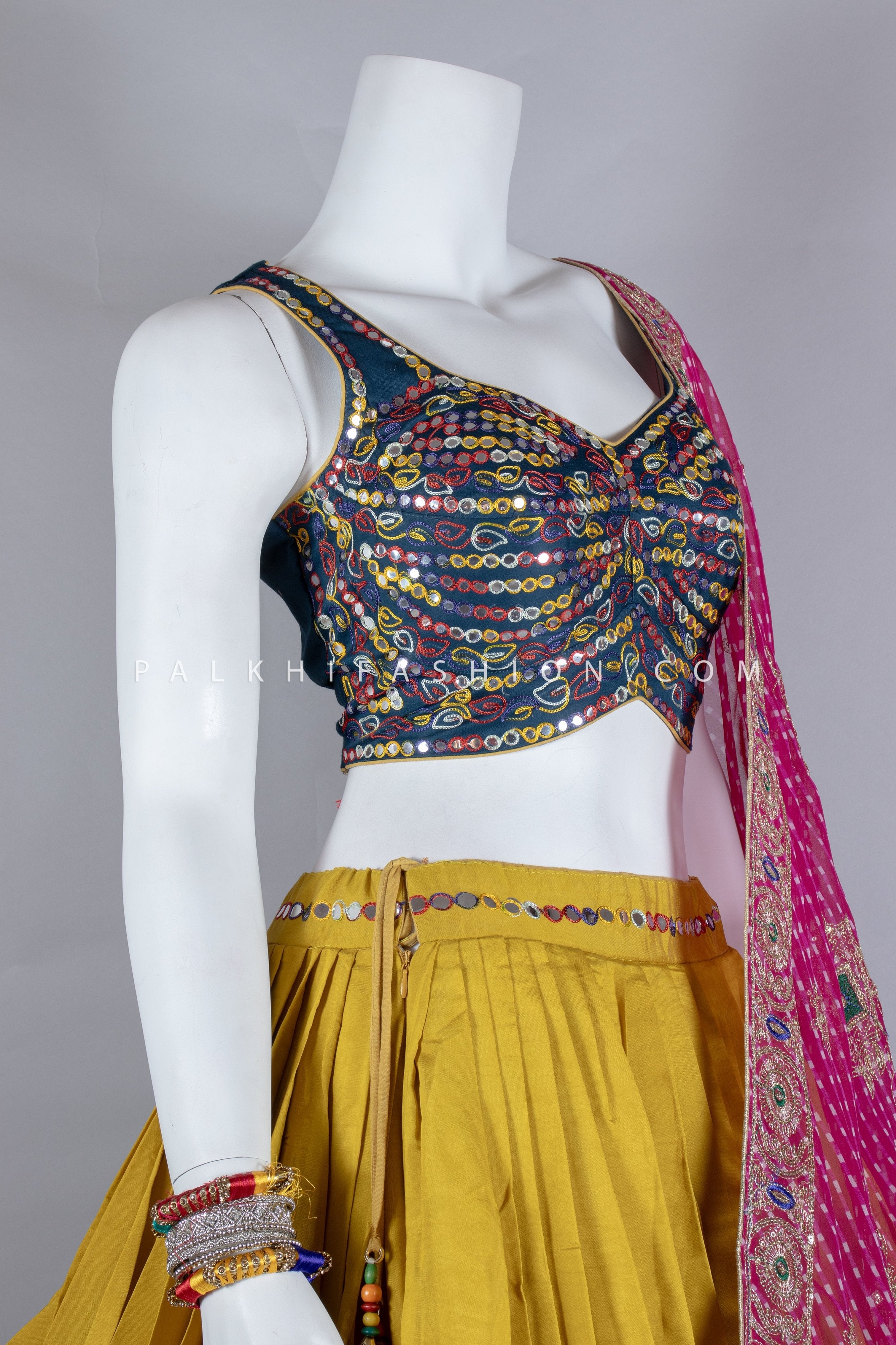 Light Mustard Navratri Chaniya Choli with Kutchi Embroidery – Palkhi Fashion
