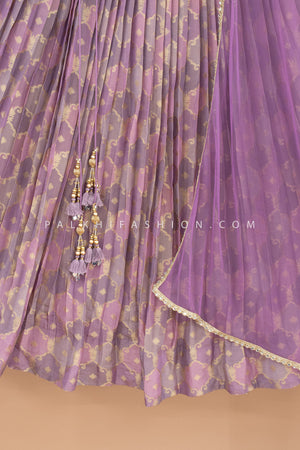 Lilac Noor: Pastel Lilac Banarasi Jaal Designer Lehenga Set – Palkhi USA
