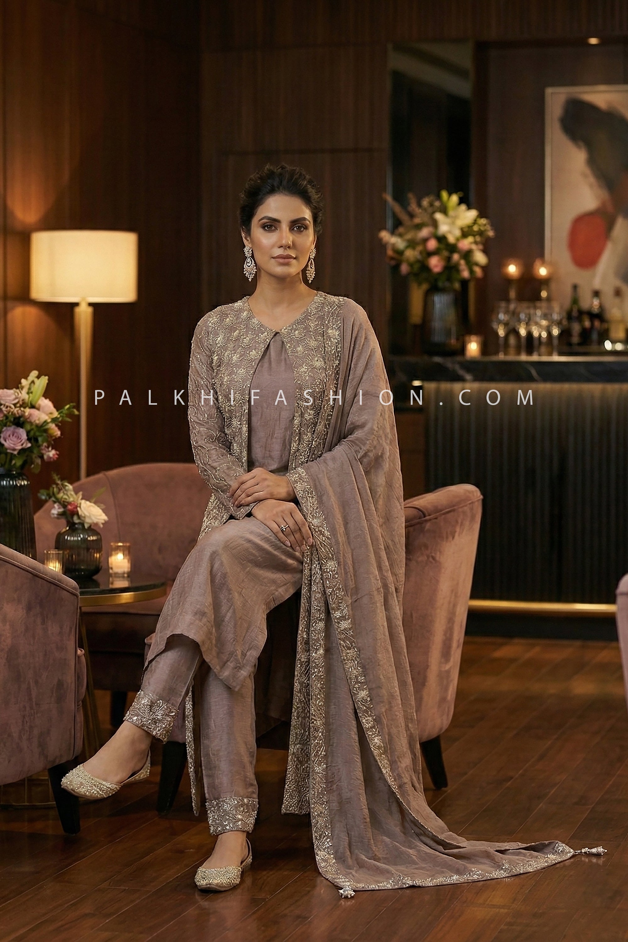Luxe Mauve Glow – Designer Indo - Western 3 - Piece Set with Bead & Handwork – Palkhi Fashion