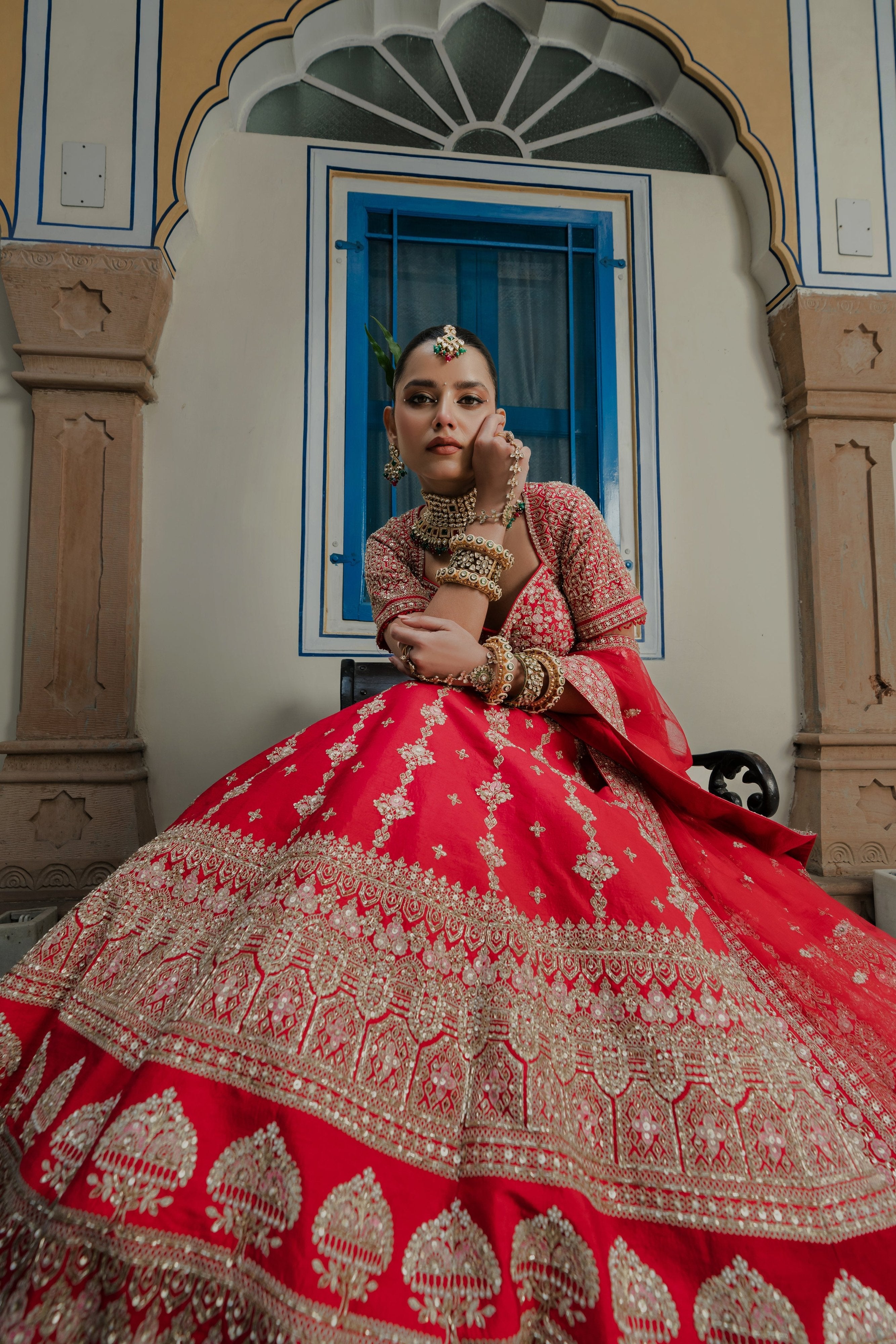 Luxurious Red Silk Bridal Lehenga Choli with Embellished Blouse – Palkhi Fashion
