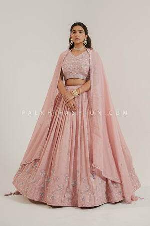 Luxury Loom: Peach Designer Lehenga Choli with Bead work – Palkhi Fashion