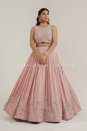 Luxury Loom: Peach Designer Lehenga Choli with Bead work – Palkhi Fashion