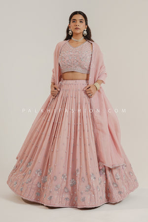 Luxury Loom: Peach Designer Lehenga Choli with Bead work – Palkhi Fashion
