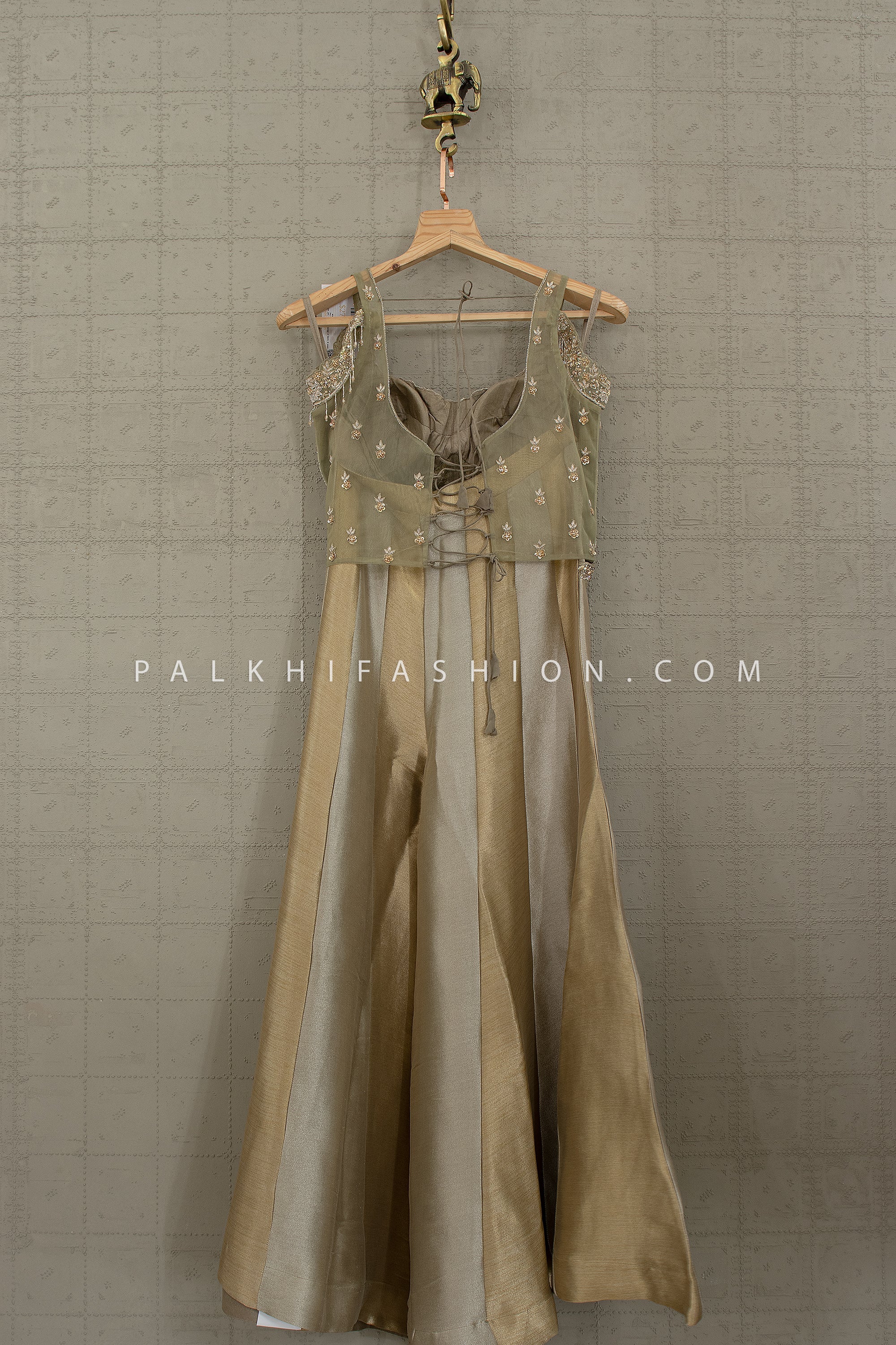 Luxury Silk Palazzo Set with Hand - Embroidered Corset Top | Palkhi Fashion Houston