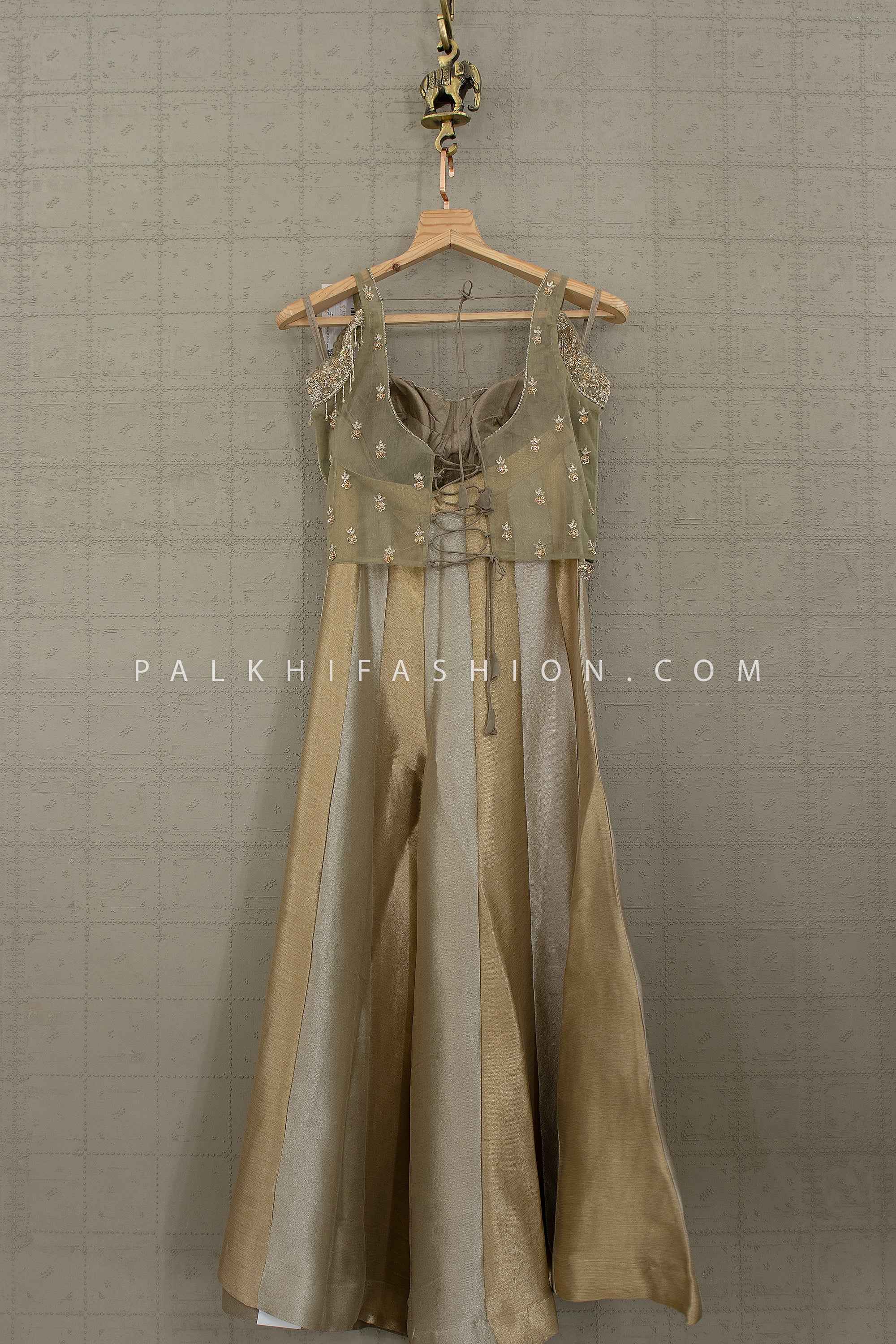 Luxury Silk Palazzo Set with Hand-Embroidered Corset Top | Palkhi Fashion Houston