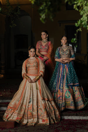 Majestic Allure: Multicolor Banarasi Weaving Silk Lehenga Choli – Palkhi Fashion