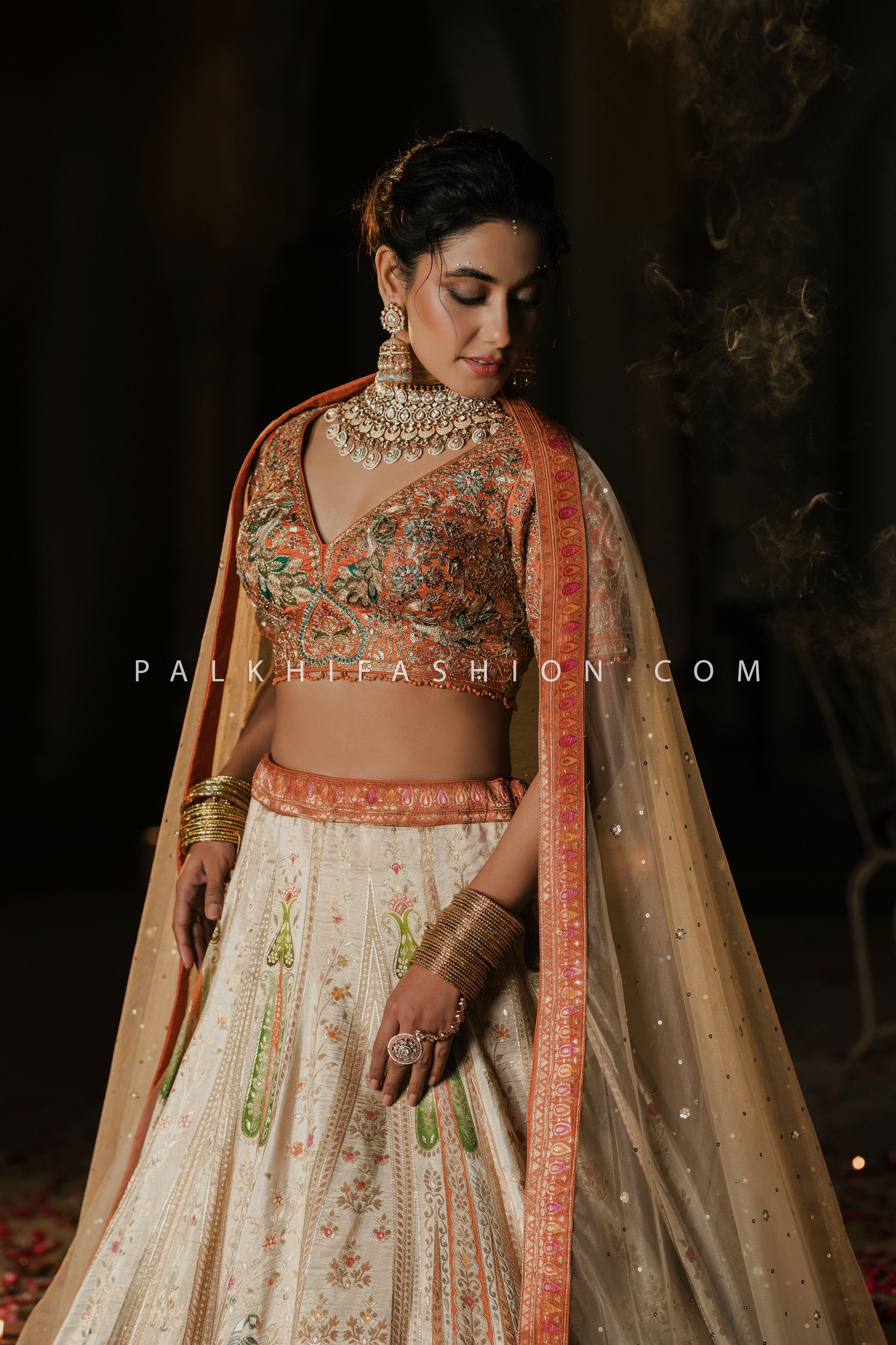 Majestic Allure: Multicolor Banarasi Weaving Silk Lehenga Choli – Palkhi Fashion