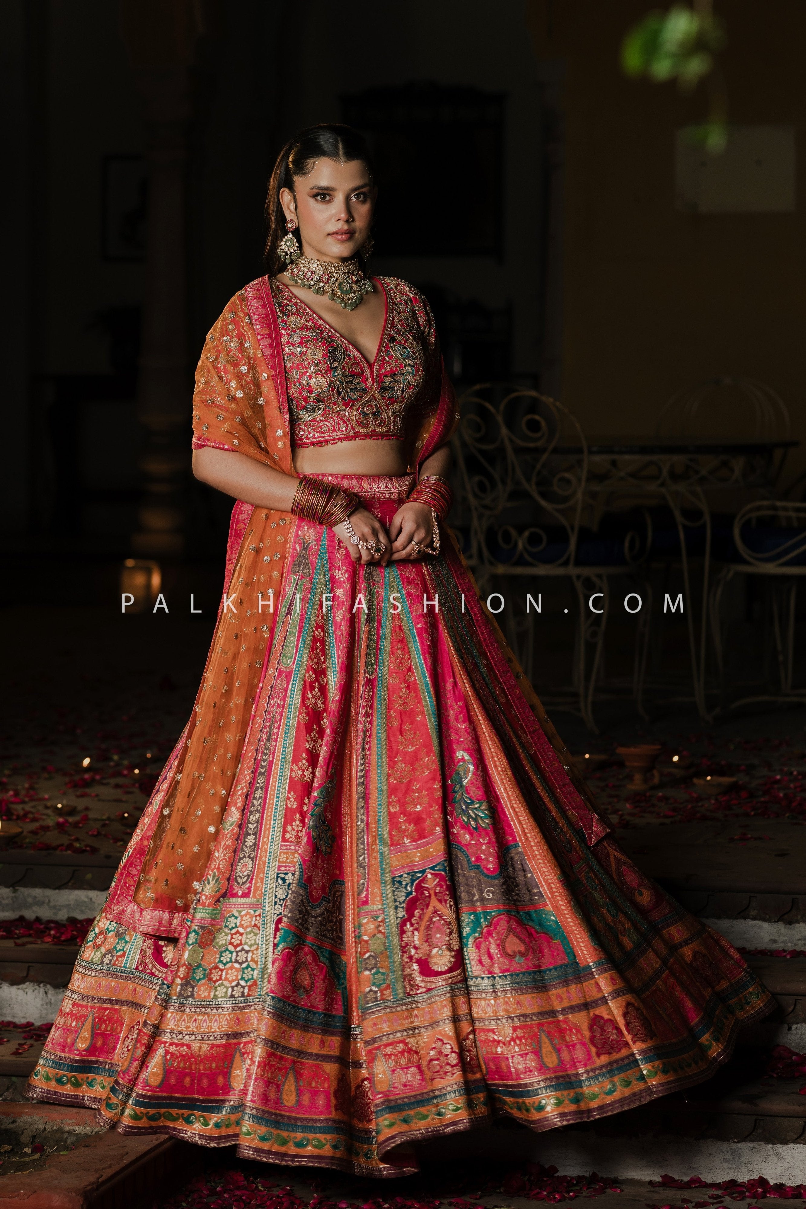 Majestic Allure: Multicolor Banarasi Weaving Silk Lehenga Choli – Palkhi Fashion