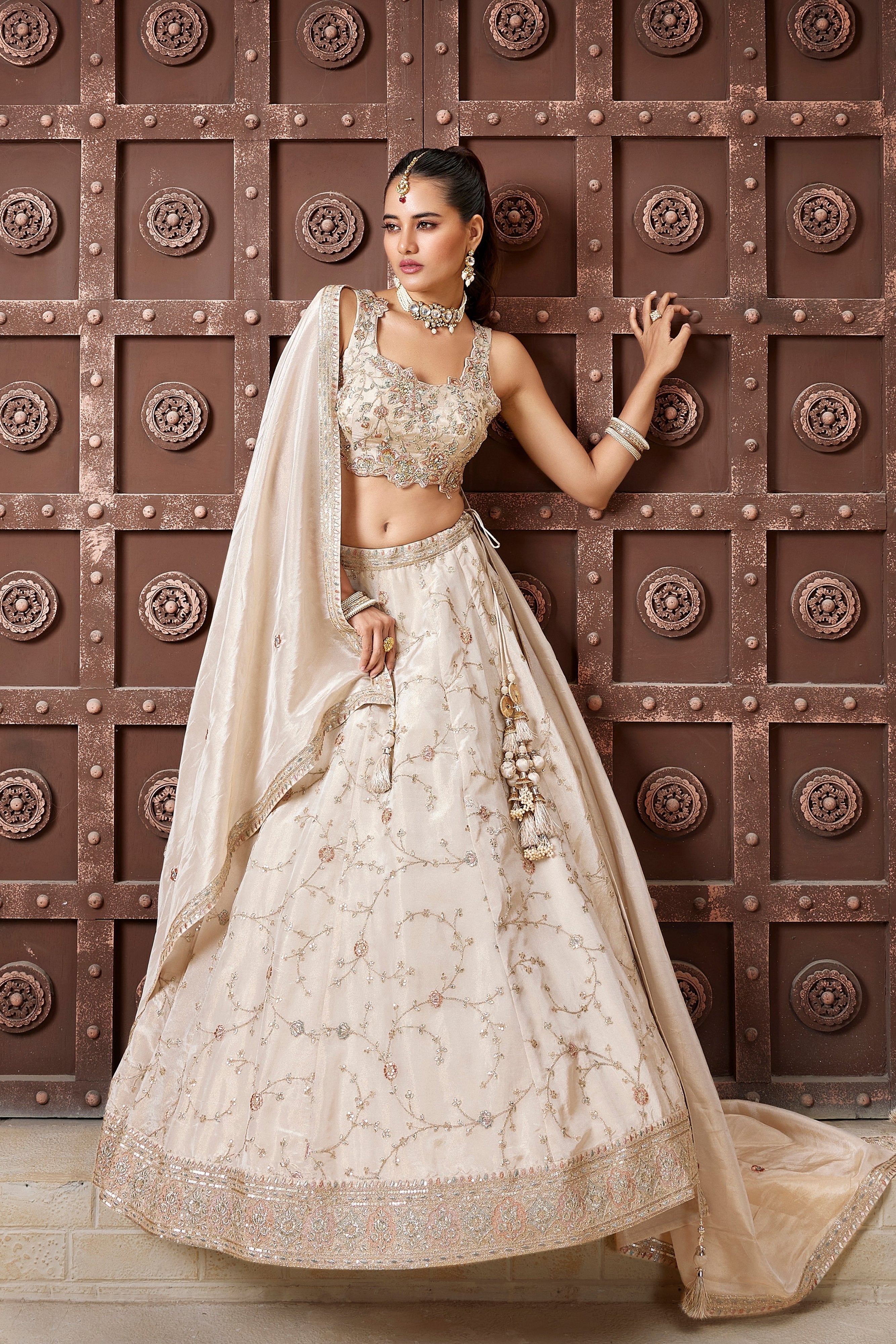 Majestic Champagne Color Embroidered Lehenga Choli – Palkhi Fashion