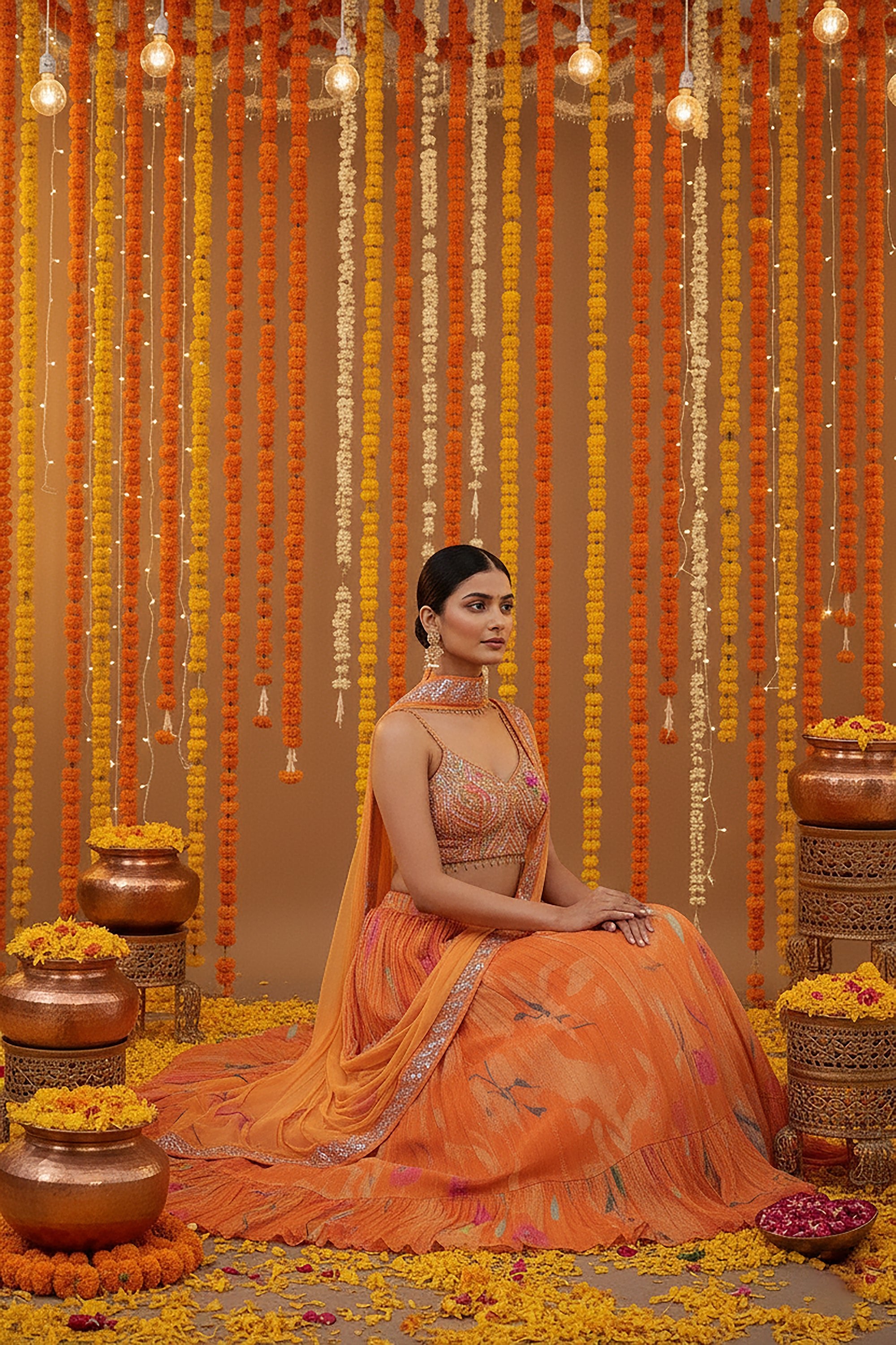 🧡 Marigold Bloom: Light Orange Designer Lehenga Choli with Embellished Blouse – Palkhi Fashion