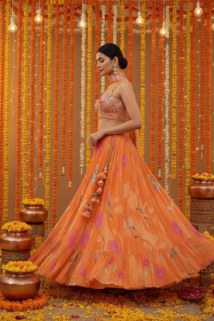 🧡 Marigold Bloom: Light Orange Designer Lehenga Choli with Embellished Blouse – Palkhi Fashion