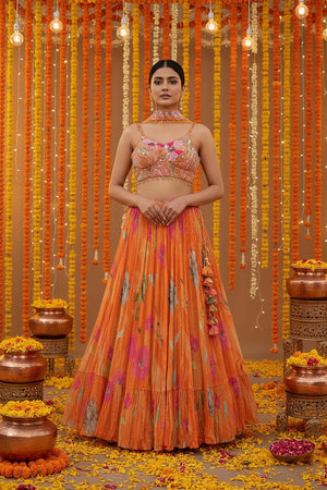 🧡 Marigold Bloom: Light Orange Designer Lehenga Choli with Embellished Blouse – Palkhi Fashion