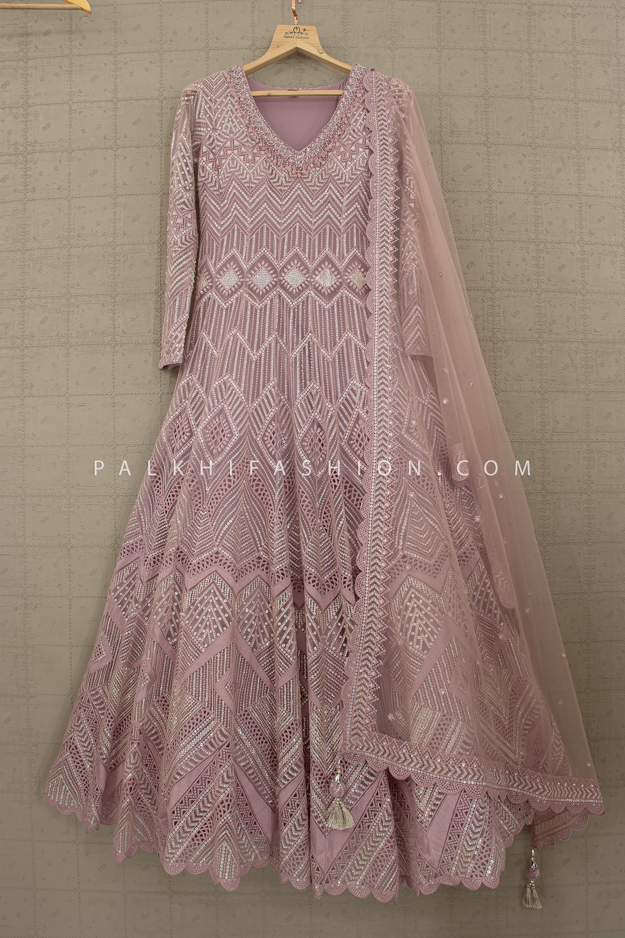 Mauve Partywear Anarkali Gown with Cutwork – Palkhi Fashion USA