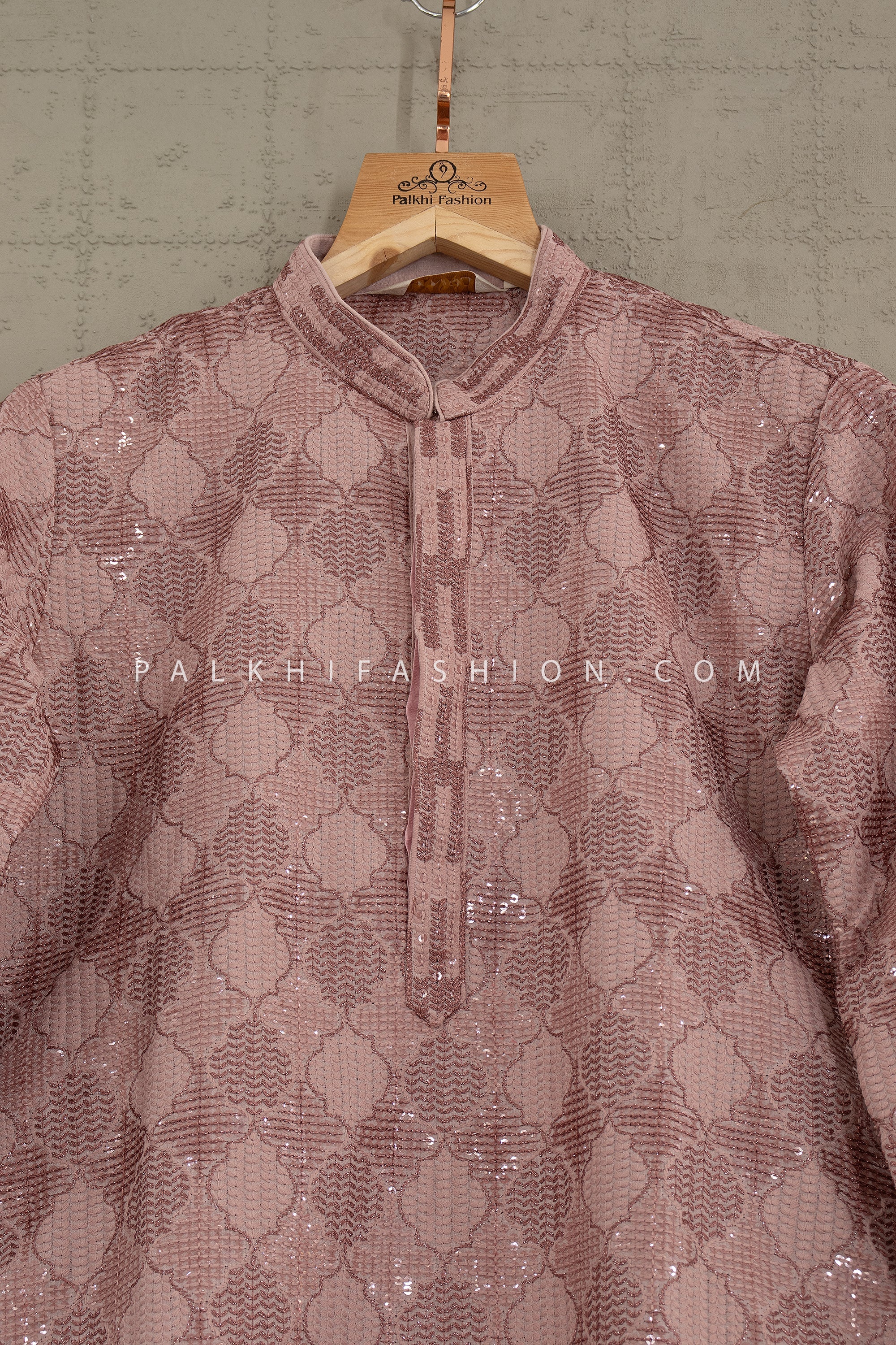 Mauve Sequin Embroidered Kurta Set with Off - White Pants – Palkhi Fashion