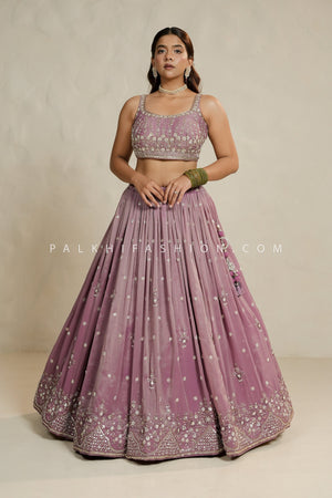 Mauve Soft Silk Lehenga Choli with Bead & Handwork – Palkhi Fashion