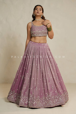 Mauve Soft Silk Lehenga Choli with Bead & Handwork – Palkhi Fashion