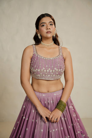 Mauve Soft Silk Lehenga Choli with Bead & Handwork – Palkhi Fashion