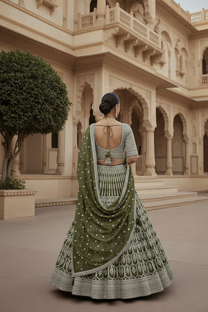 Mehndi Majesty: Light Mehndi Green Designer Lehenga Choli – Palkhi Fashion