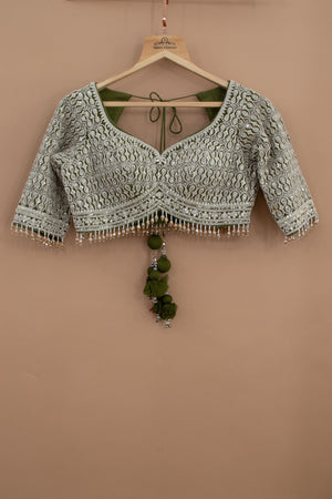 Mehndi Majesty: Light Mehndi Green Designer Lehenga Choli – Palkhi Fashion