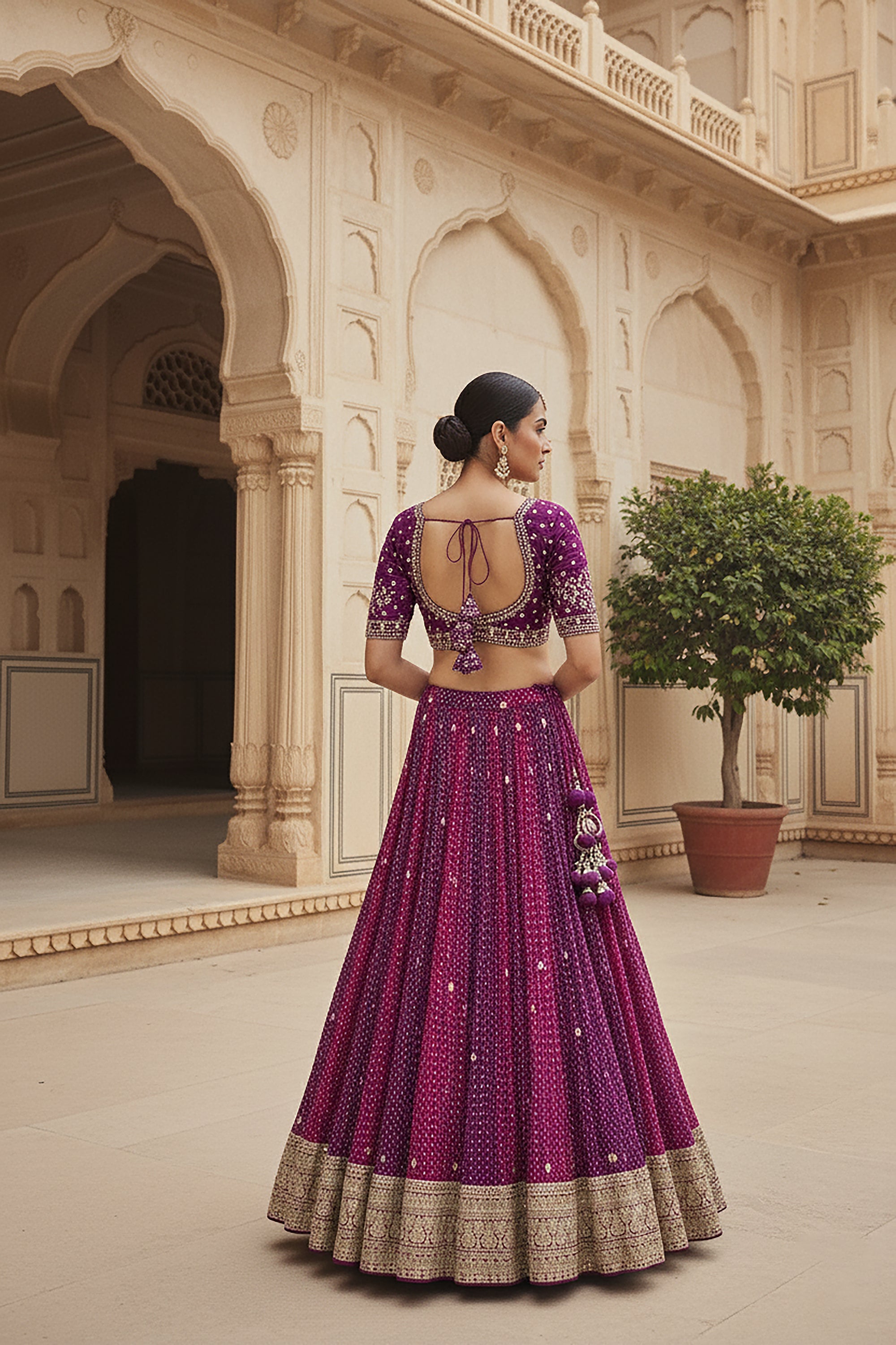 Merlot Majesty: Bandhani Brilliance in Wine Magenta Designer Lehenga Choli